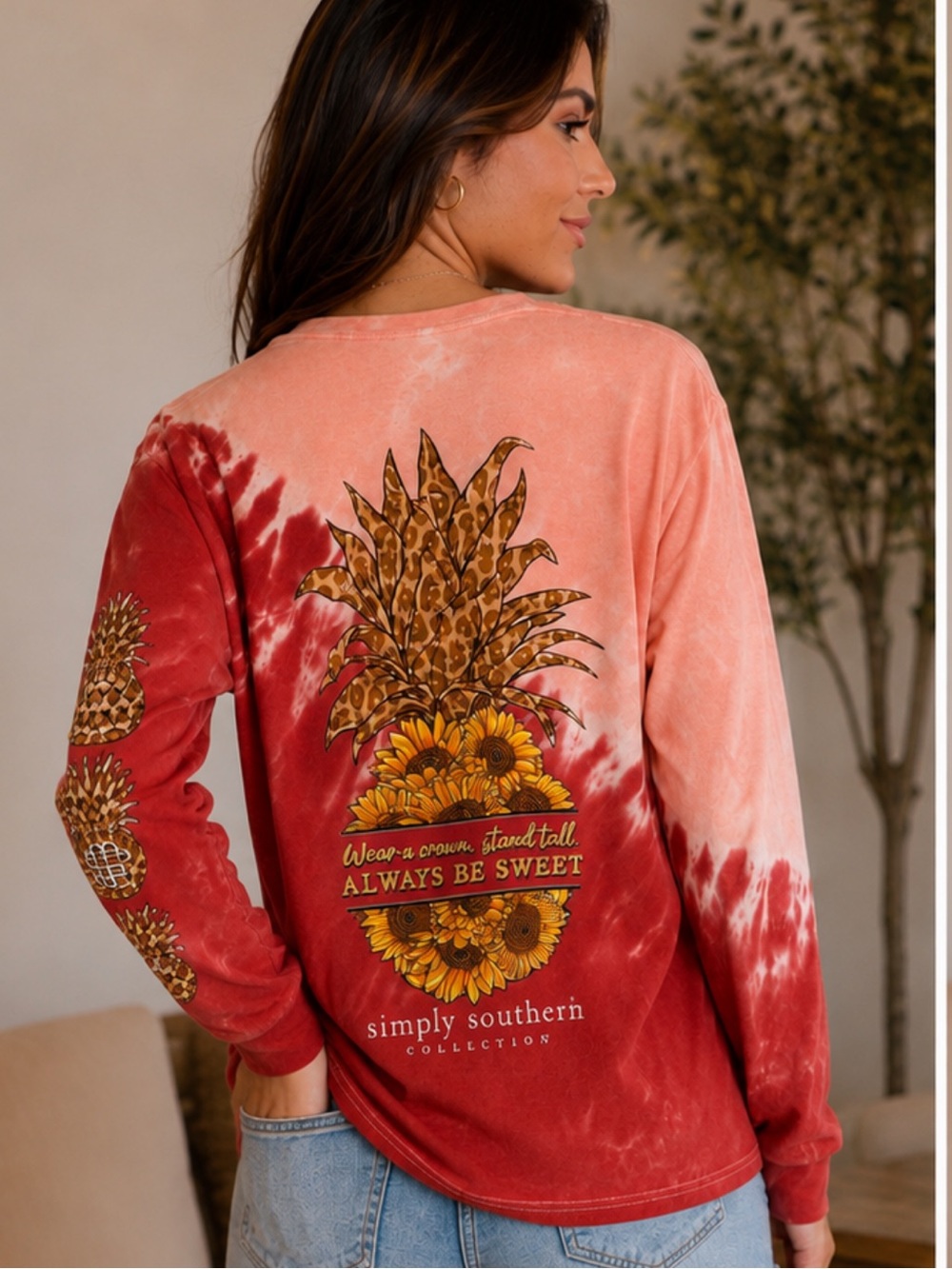 NWT Simply Southern Pineapple Graphic Tee Coral Red Tie Dye Medium